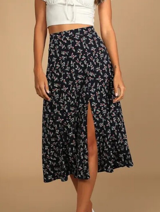 Lulus Dresses & Skirts - Lulu's Navy Floral Split Midi Skirt